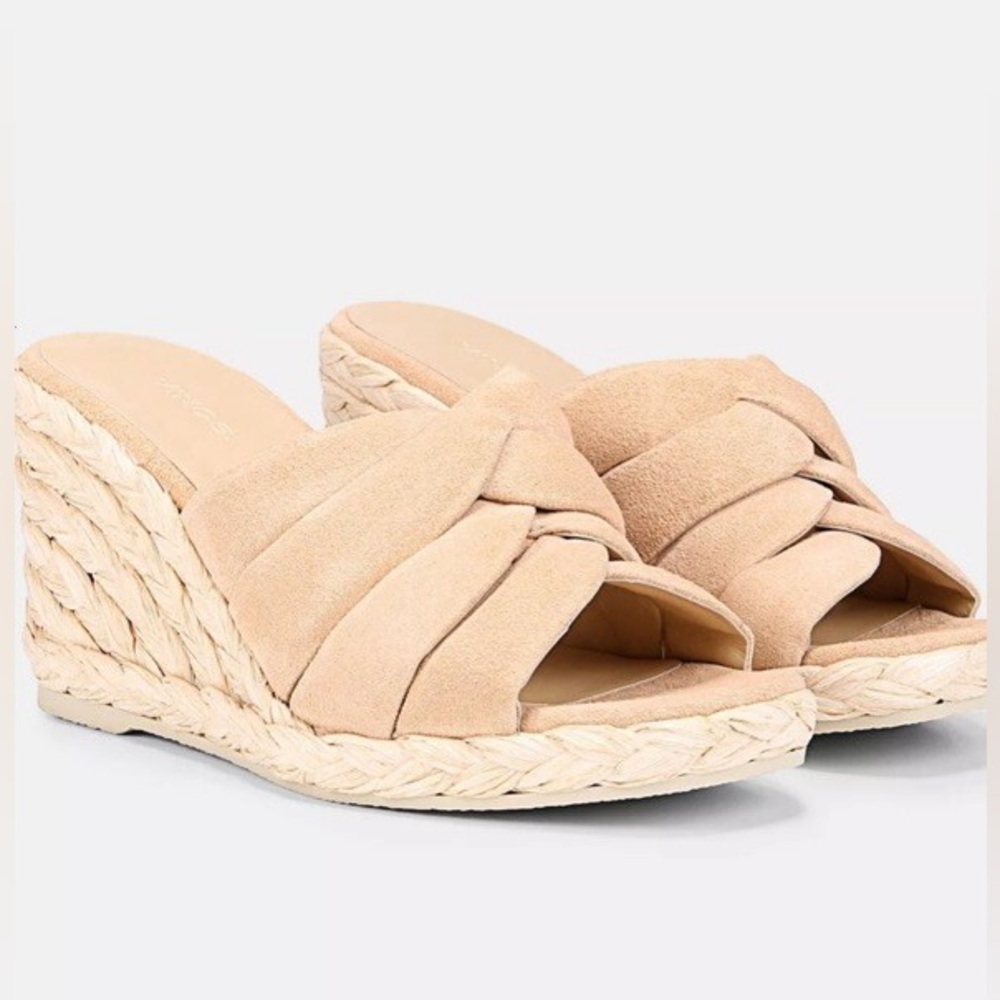 NEW Vince Gilian Suede Open Toed Blonde Wedge Espadrille Sandals